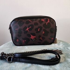 Coach Leopard Print Crossbody Bag - Black and Red